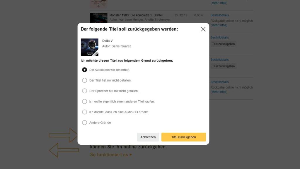 Audible Hörbuch zurückgeben - Gründe